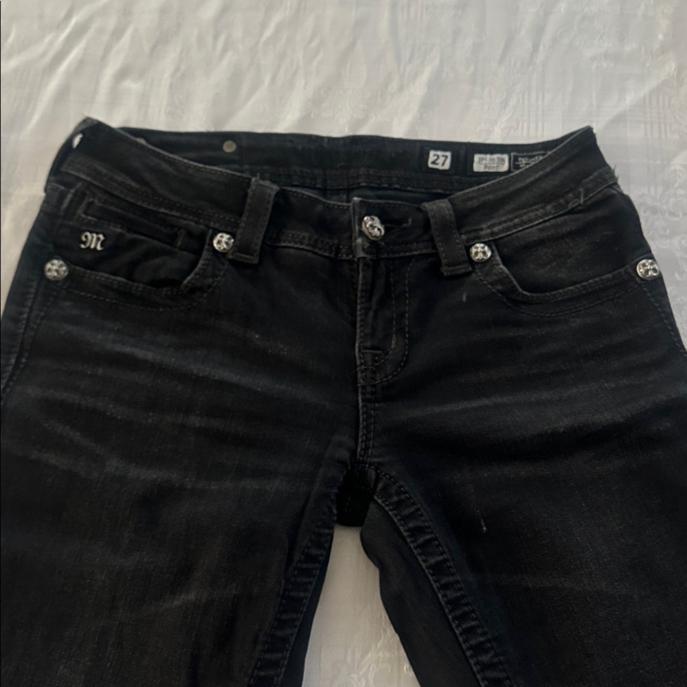 Tate Miss Me Black Denim with Silver Embellished Wings. Like new - Picture 4 of 5